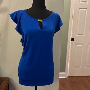 Dressy blouse with flutter sleeves.